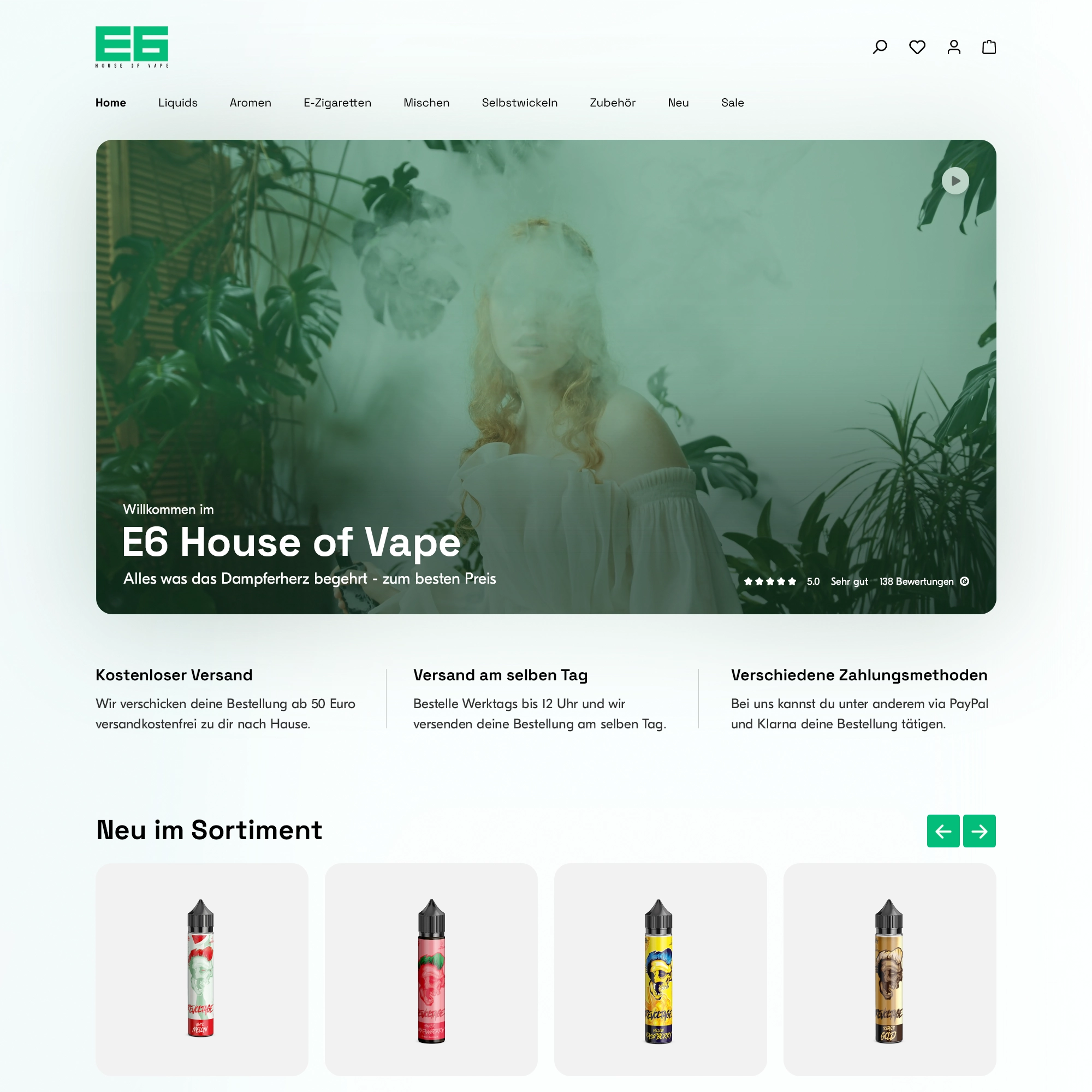 E6 House of Vape – Shopware Shop Screenshot